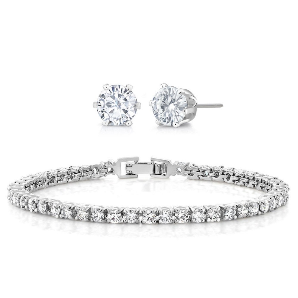 10.00ctw Zirconia Rhodium Plated Bracelet/Earrings
